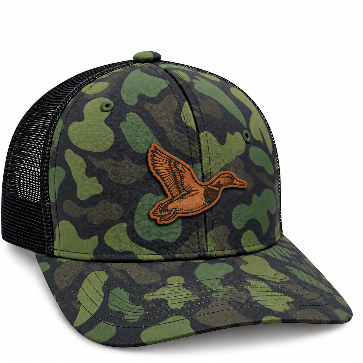 Mallard Duck Leather Patch Trucker Hat