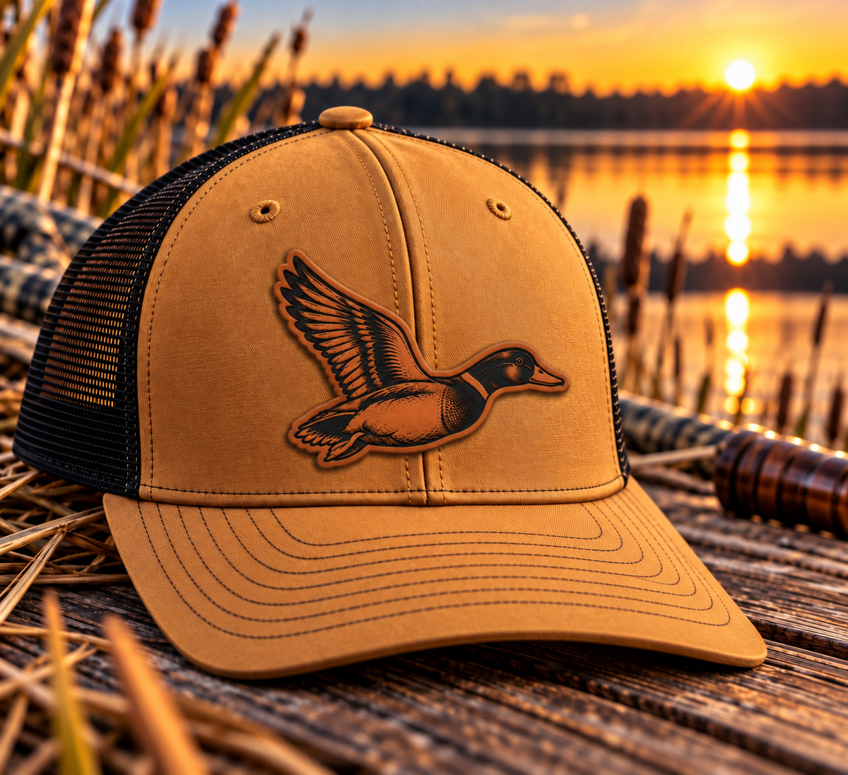 Mallard Duck Leather Patch Trucker Hat