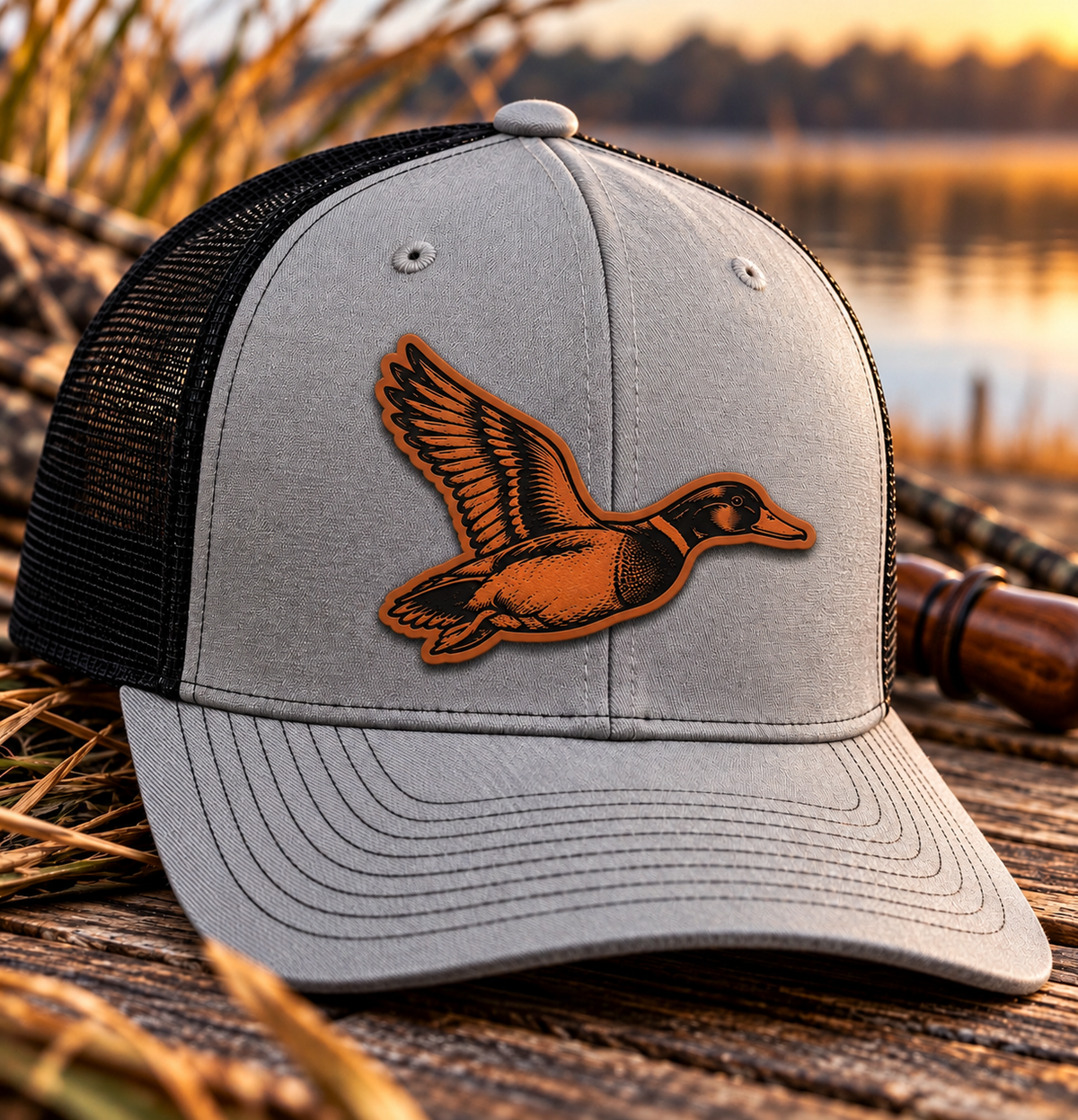 Mallard Duck Leather Patch Trucker Hat