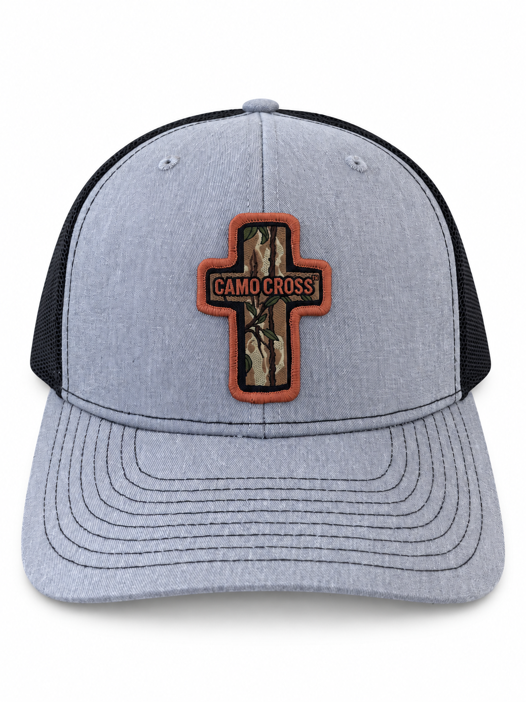 Camo Cross Gray Trucker Hat
