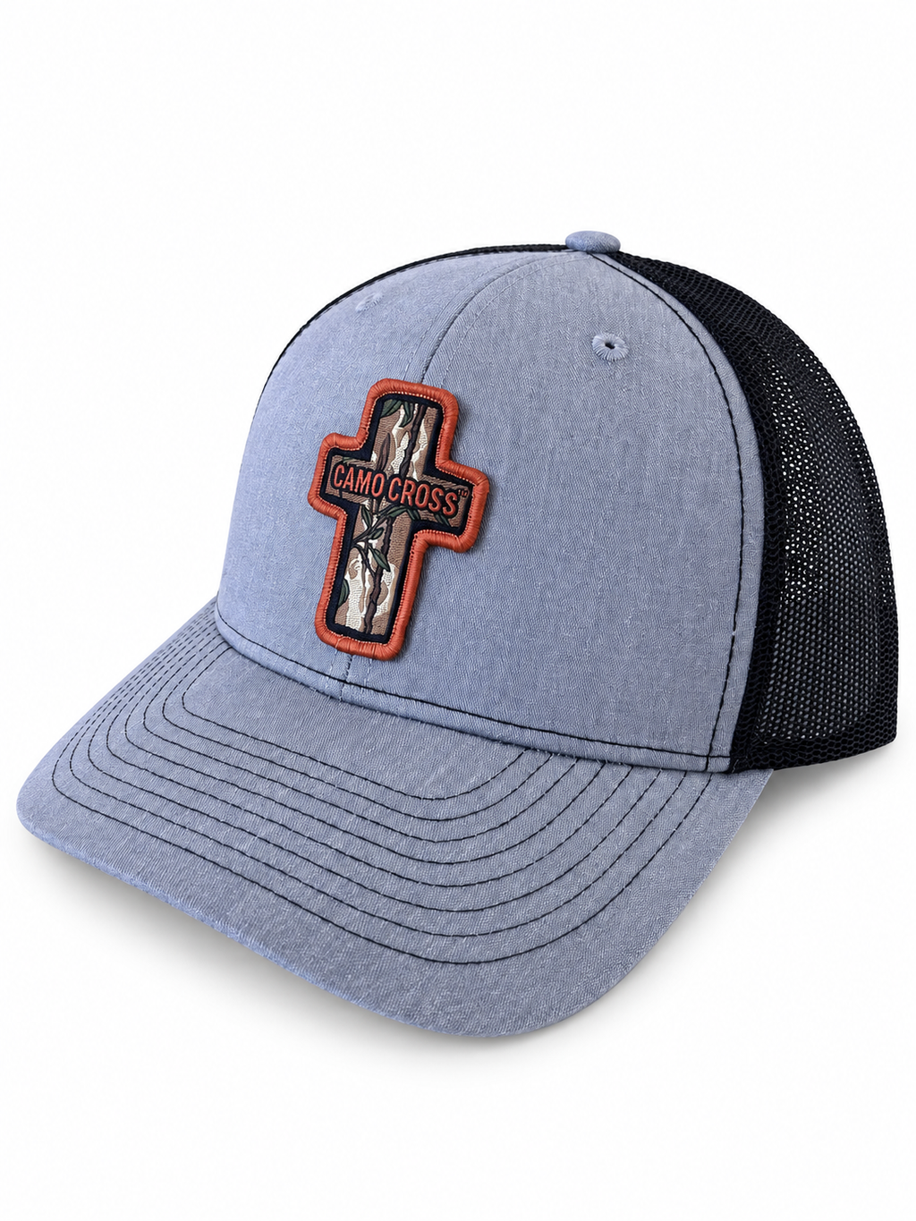 Camo Cross Gray Trucker Hat