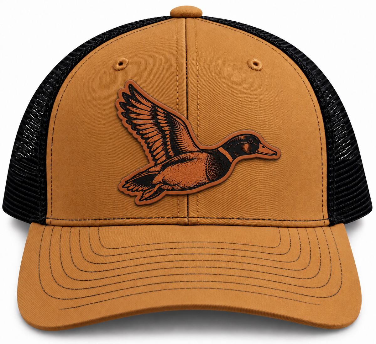 Mallard Duck Leather Patch Trucker Hat